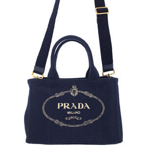 Prada Canapa Tote canvas handbag top handles 2way Blue